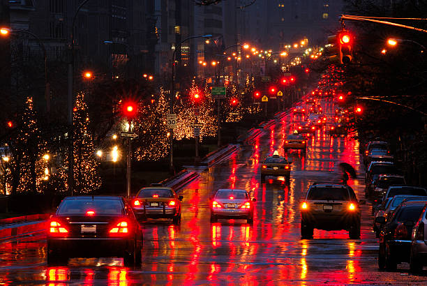 Christmas illumination at night along Park Avenue, Manhattan, New York stock photo