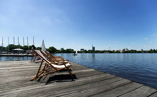 relax in Hamburg at alster lake stock photo