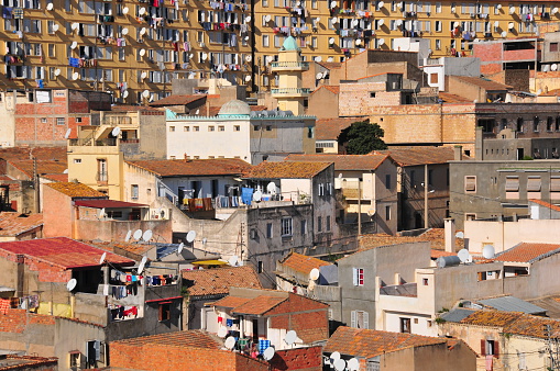 Béjaïa, Kabylia, Algeria: small mosque, urban chaos and subsidised housing - HLM 