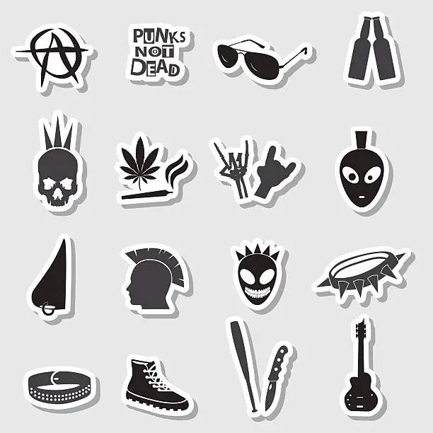 Vector illustration of various black punk stickers set eps10