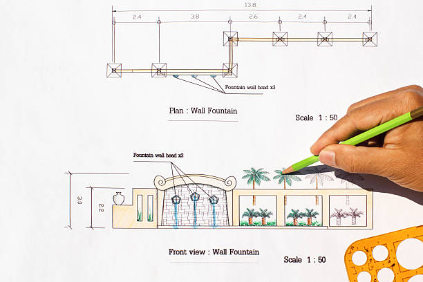 istock Landscape architect design modern wall fountain in asian style. 531357111
