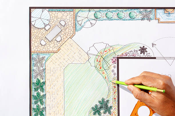 istock Landscape architect design L shape garden plan 531359035