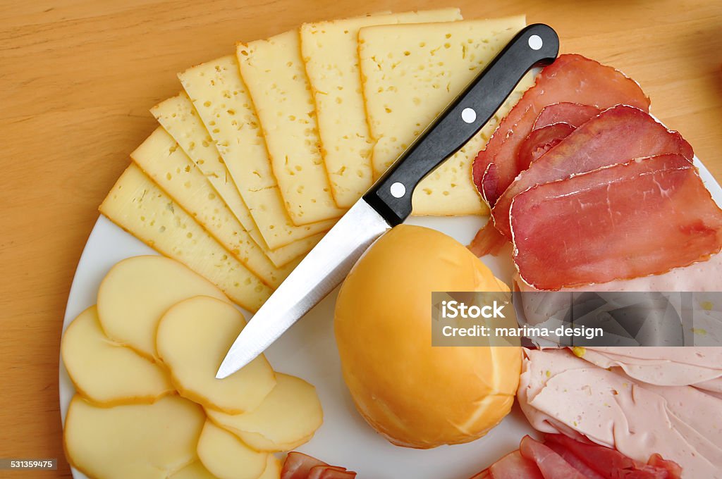 cold buffet detail of cold buffet with cheese and sausage 2015 Stock Photo
