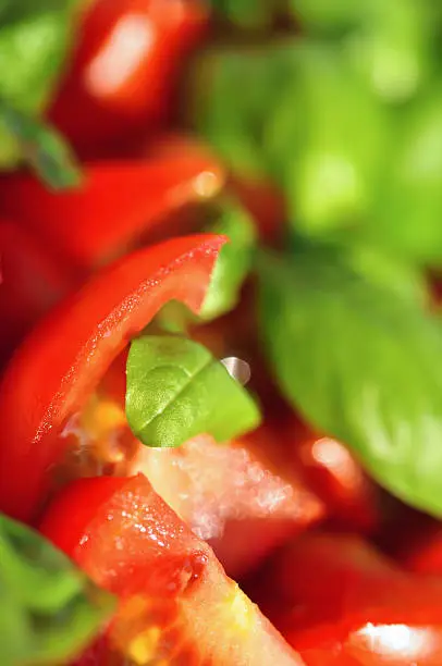 detail of tomato-basil salad