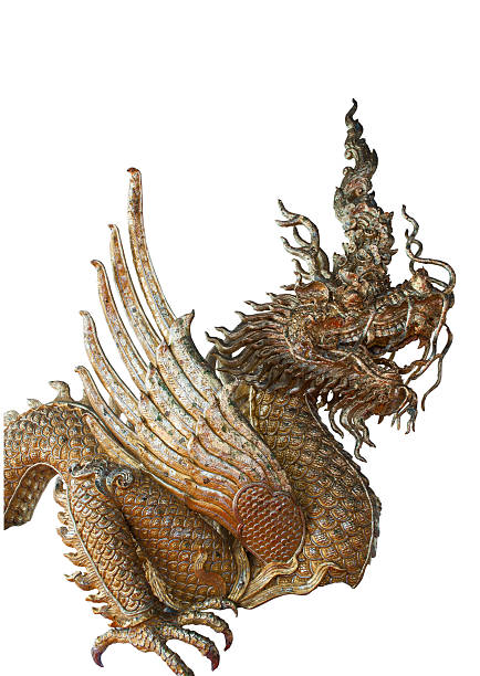 istock Hade of Golden Dragon statue on white blackground. 531363007
