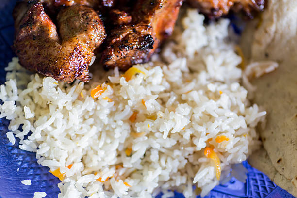 istock closeup of a rice plate with meat 531363727