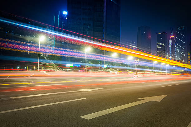 istock beautiful street at night with light trails 531371531