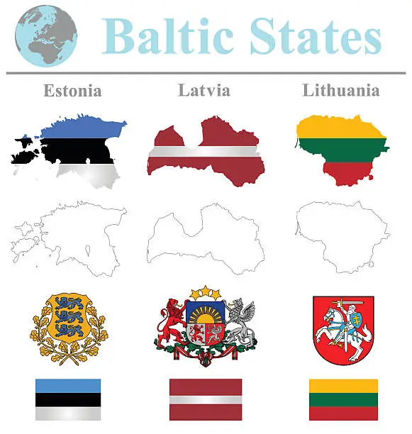 Vector illustration of Baltic States Flags