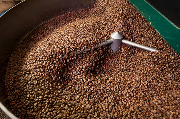 caffé appena tostato fagioli essere raffreddato - roasted machine bean mixing foto e immagini stock