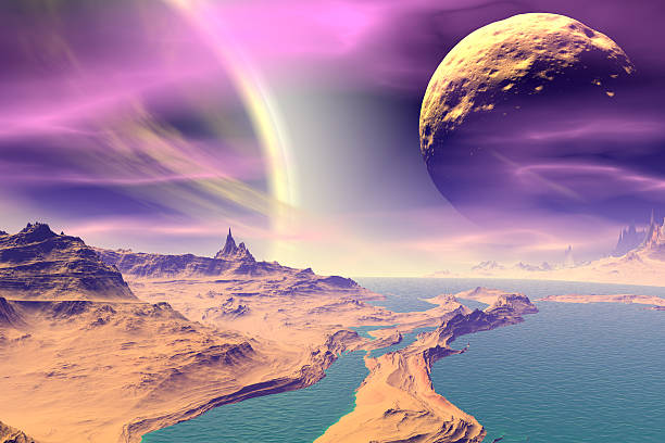 istock 3D rendered fantasy alien planet. Rocks and  moon 531382139