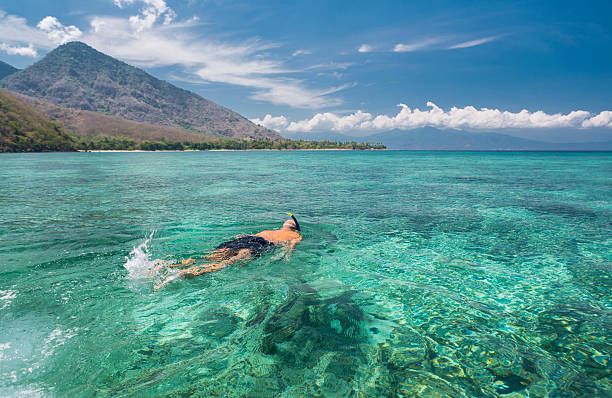 istock Man snorkeling in crystal blue waters 531382707
