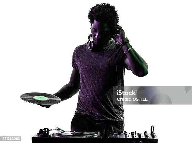 Disc Jockey Man Silhouette Stock Photo - Download Image Now - DJ, Cut Out, African Ethnicity