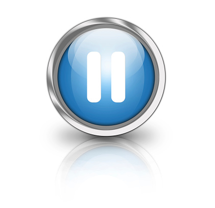 Metallic file download icon with metal look on blue circle, symbol. 3d illustration