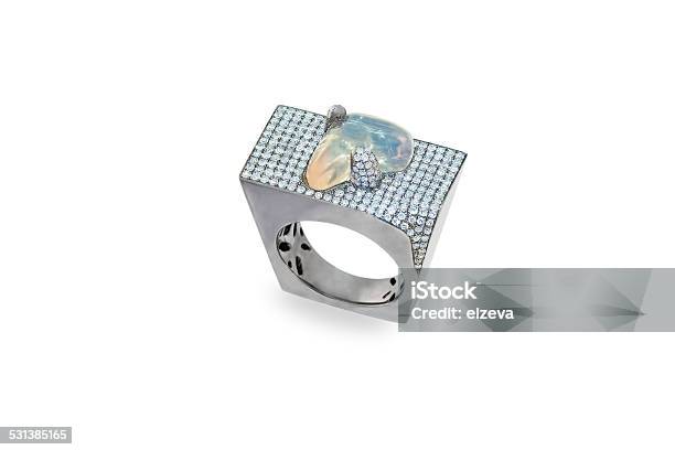 Golden Ring With Opal And Diamonds Stock Photo - Download Image Now - 2015, Arts Culture and Entertainment, Close-up