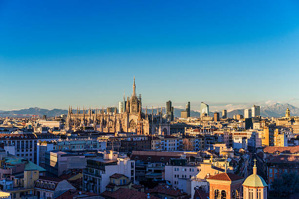 Milano, 2015 panoramic skyline with Italian Alps on Background Milano, 2015 panoramic skyline with Italian Alps on Background lombardy photos stock pictures, royalty-free photos & images