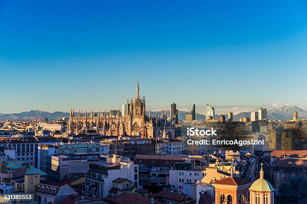 Milano 2015 Panoramic Skyline With Italian Alps On Background Stock Photo - Download Image Now