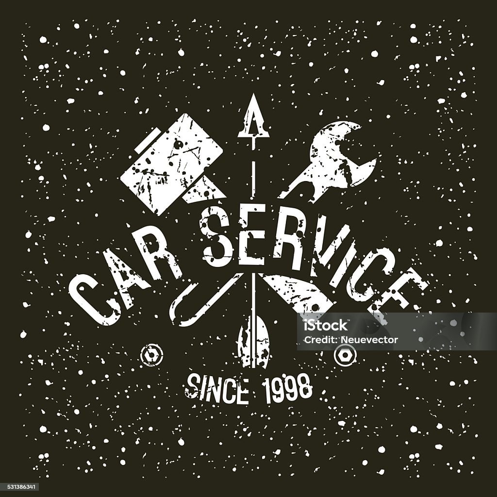 Car service emblem Car service emblem in retro style. Graphic design for t-shirt. White print on a black background Hammer stock vector