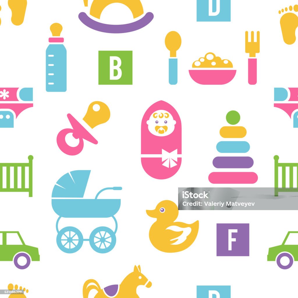 Newborn and toys background Newborn and toys background. Colorful silhouettes of children accessories on a white background. Vector illustration 2015 stock vector