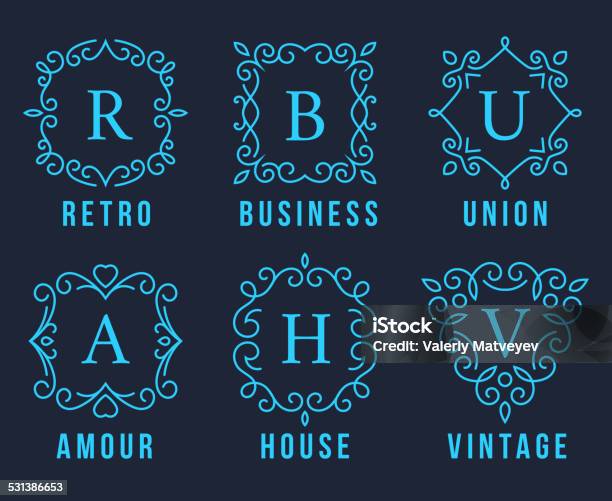 Blue Simple Monogram Light Blue Monogram Logos Set Stock Illustration - Download Image Now ...