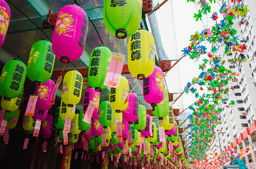 colorful paper lantern decoration at chinese temple in singapore, lamp