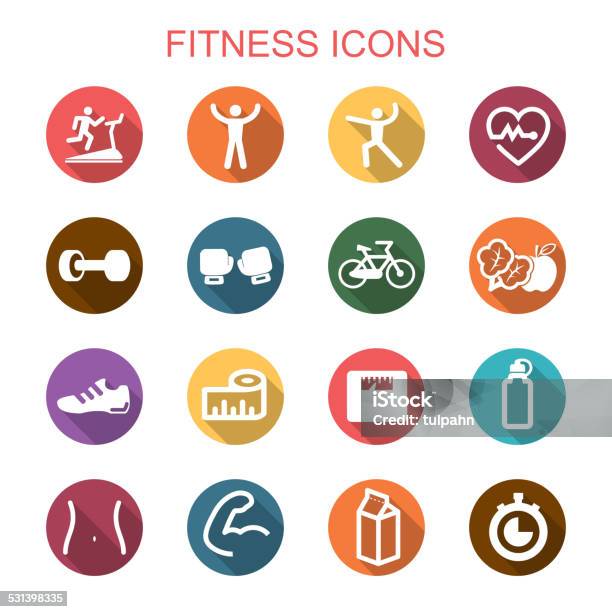 Fitness Long Shadow Icons Stock Illustration - Download Image Now - Healthy Lifestyle, 2015, Activity