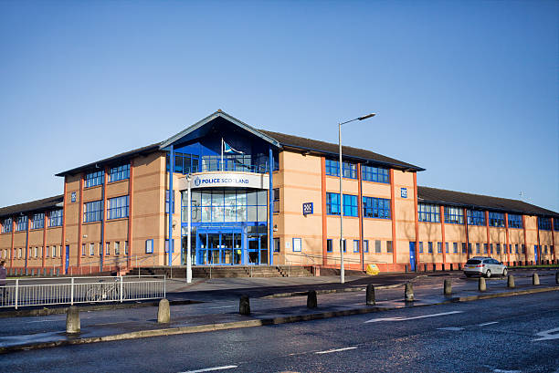 Govan Police Station, Glasgow Glasgow, UK - January 8, 2015: Govan Police Station on Helen Street, Glasgow. The station is home to the Major Crime and Terrorism Investigation Unit of Police Scotland and is fortified to make it the most secure police station in Scotland. govan stock pictures, royalty-free photos & images