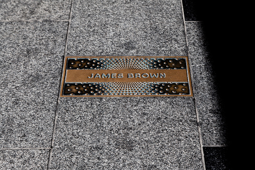 New York, NY, USA - June 15, 2014: James Brown: James Brown's plate front of Apollo Theatre