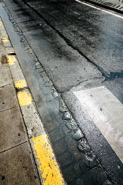 istock yellow line painted on the road 531401073