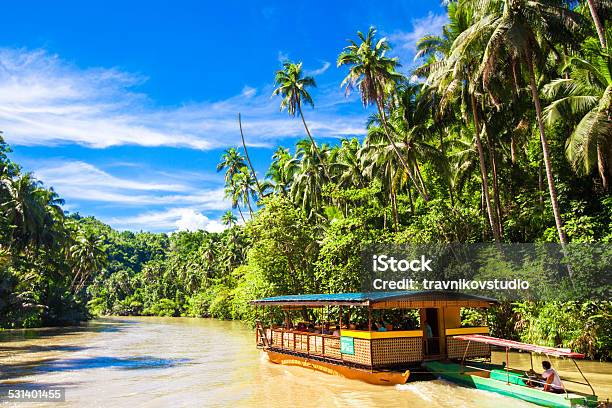 Exotic Cruise Boat With Tourists On Jungle River Loboc Bohol Stock Photo - Download Image Now