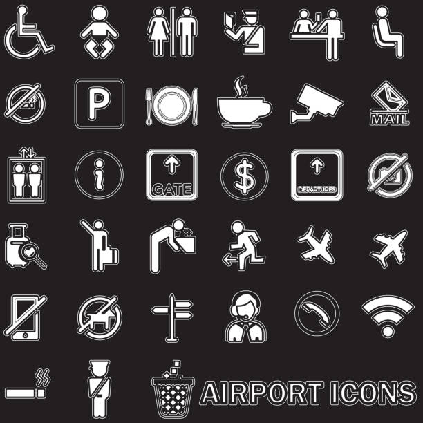 ホワイト裏地付き模様空港のアイコン - concepts airport ideas watching点のイラスト素材／クリップアート素材／マンガ素材／アイコン素材