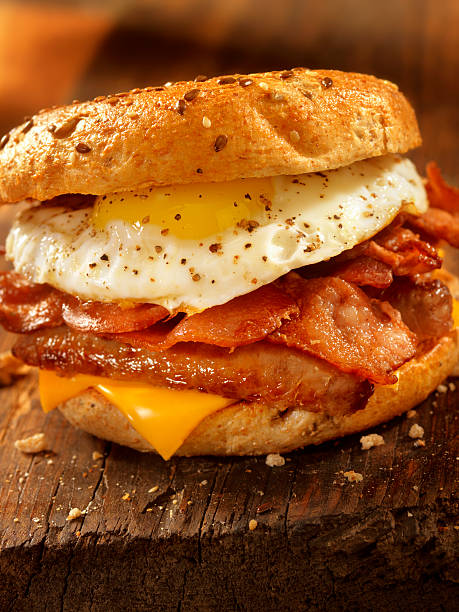 istock Bagel, Bacon, Sausage and Egg Breakfast Sandwich 531403754