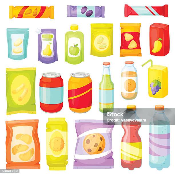 Snack Pack Set Stock Illustration - Download Image Now - Snack, Packaging, Potato Chip