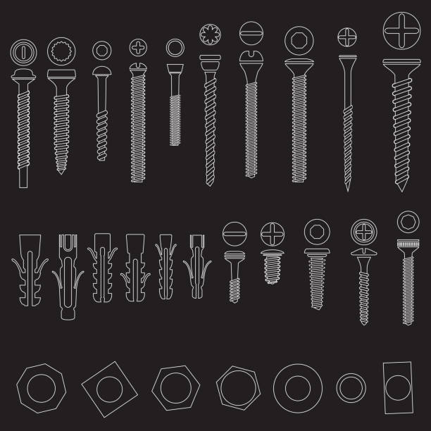 ilustrações, clipart, desenhos animados e ícones de padrão de listras parafusos - screw human head bolt isolated