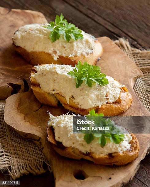 Toasted Bread With A Salted Codfish Mousse Stock Photo - Download Image Now - Cod, Cream - Dairy Product, Salted