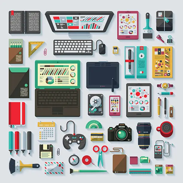 Vector illustration of Designer's Desk Flat Design Set