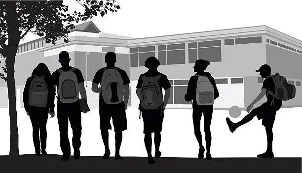 Vector illustration of Friends Walking To School