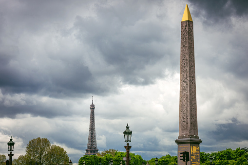 Egyptian Obelisk of Luxor and Eiffel Tower, View from the Place de la Concorde in Paris, France ,Nikon D3x