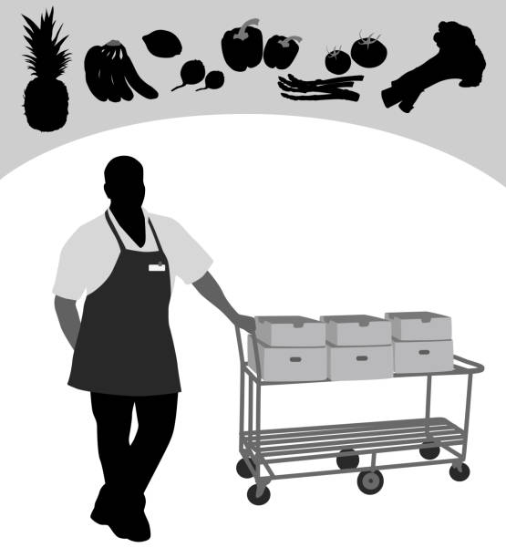 gemüse lebensmittel arbeiter - store silhouette retail manual worker stock-grafiken, -clipart, -cartoons und -symbole