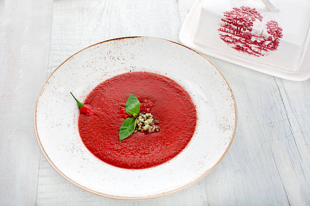 istock Tomato gazpacho soup with pepper and garlic 531412564
