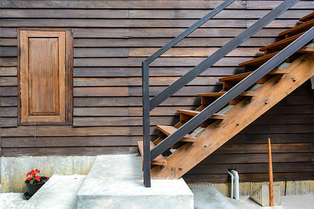 istock Wooden stairs with wooden window 531413659