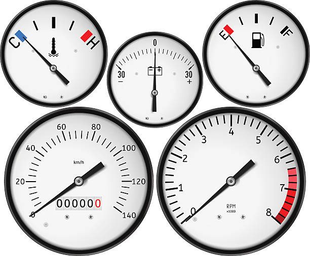 ilustrações, clipart, desenhos animados e ícones de painel-medidor de combustível, tacômetro, o velocímetro, medidor de combustível - gauge car motor vehicle heat