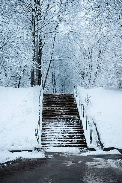 Fabulous winter background with snowbound stairway