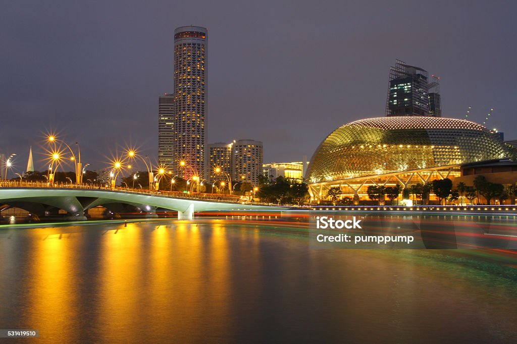 Singapore Esplanade Theater at night Architecture Stock Photo