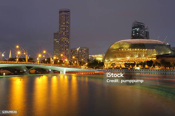 Singapore Esplanade Theater At Night Stock Photo - Download Image Now - Architecture, Business, Business Finance and Industry