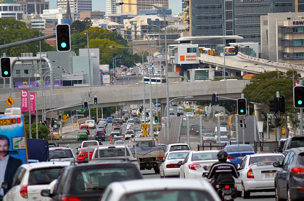 Brisbane, Australia - September 24, 2014: Heavy traffic in Brisbane, Australia. Brisbane is one of the major business hubs in Australia and one of the country's fastest-growing state economies.