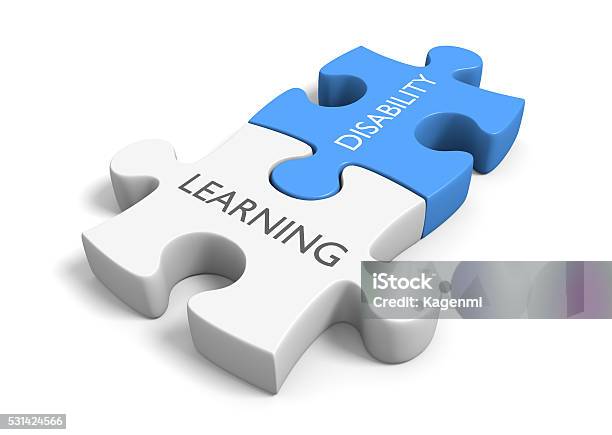 Two Connected Puzzle Pieces With The Words Learning Disability Stock Photo - Download Image Now