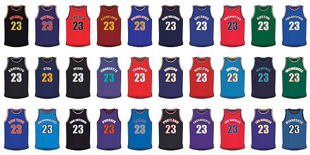 Generic Shirts of American Basketball Cities Illustration of Generic Shirts of American Basketball Cities basketball uniform stock illustrations