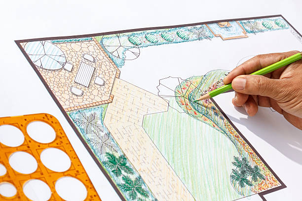 istock Landscape architect design L shape garden plan 531427811
