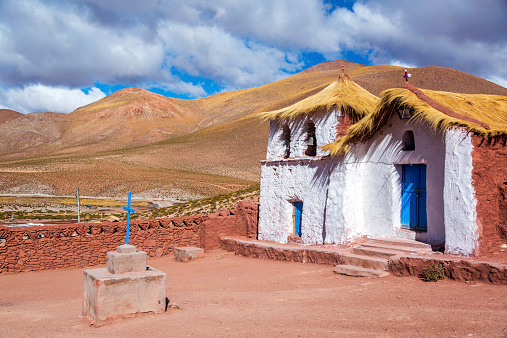 Straw roof church at Machuca near San Pedro de Atacama, Chile