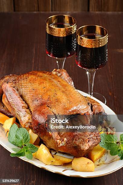 Roasted Duck With Quince Mint And Red Wine Stock Photo - Download Image Now - 2015, Baked, Brown